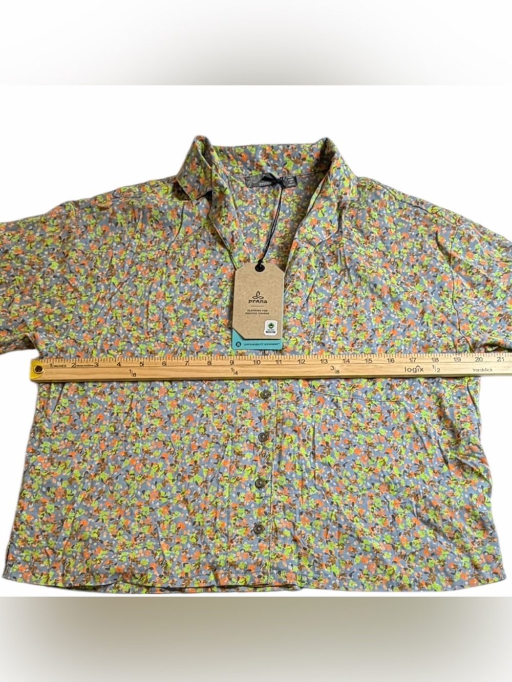 NWT prAna Iguala Floral Button Front TENCEL Modal Crop Shirt Top Small - Picture 7 of 9